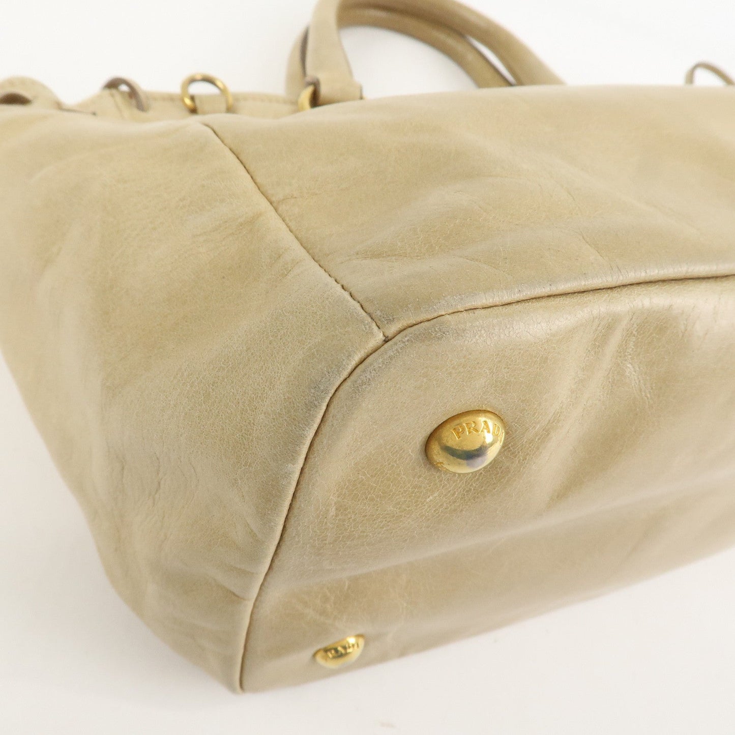 Prada Triangle Logo VITELLOSHINE Leather 2Way Bag Beige BN1921【Pre-order】