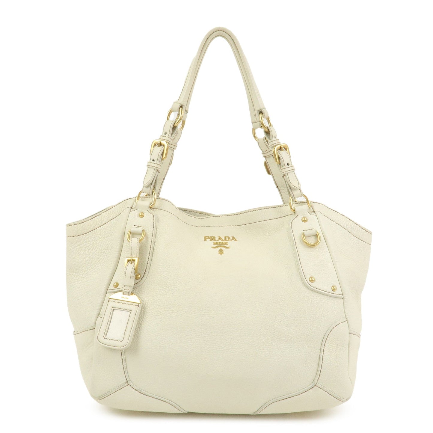Prada Logo Calf Leather Tote Bag Shoulder Bag Ivory BR3844【Pre-order】