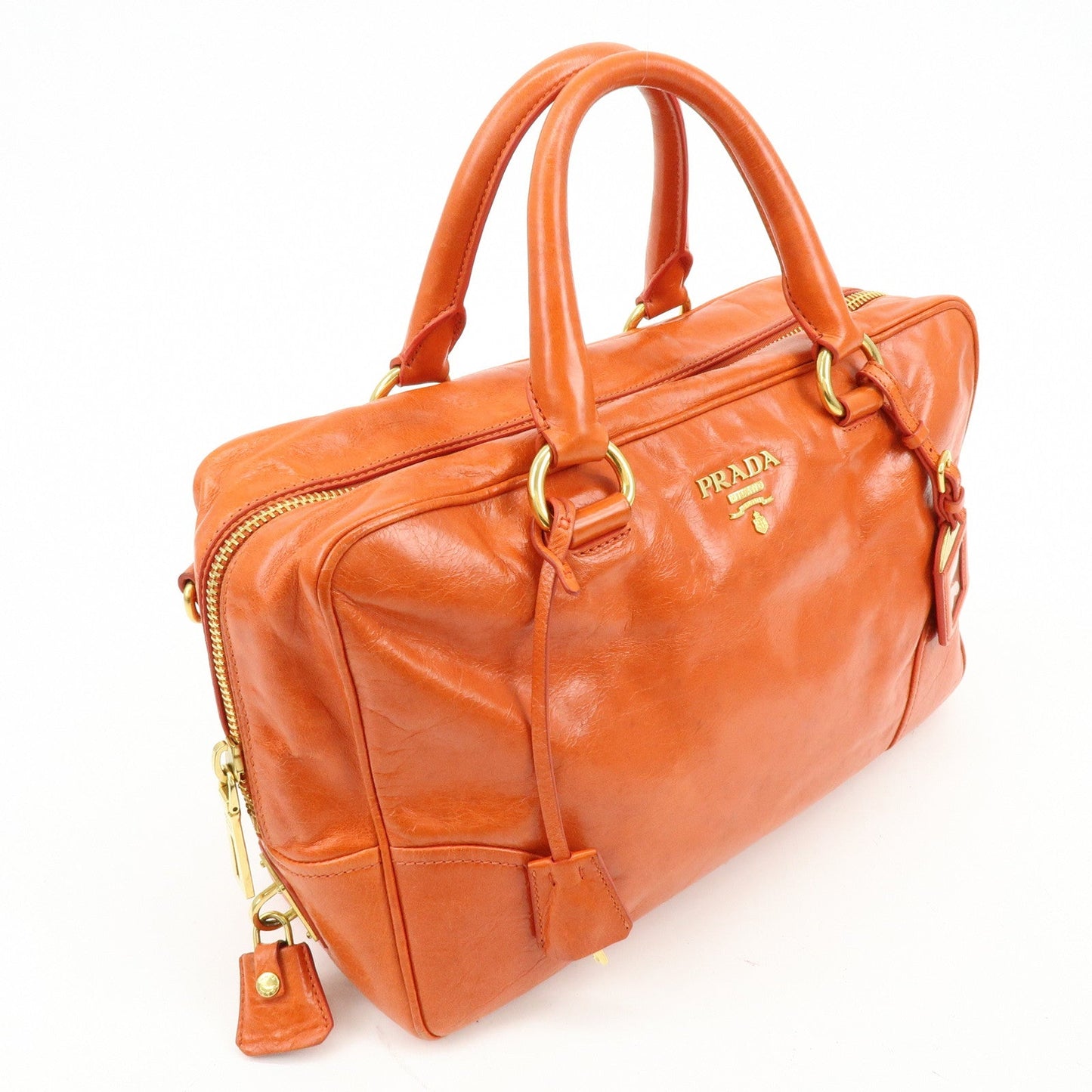 Prada Logo Leather Boston Bag Hand Bag Shoulder Bag Orange BL0821【Pre-order】