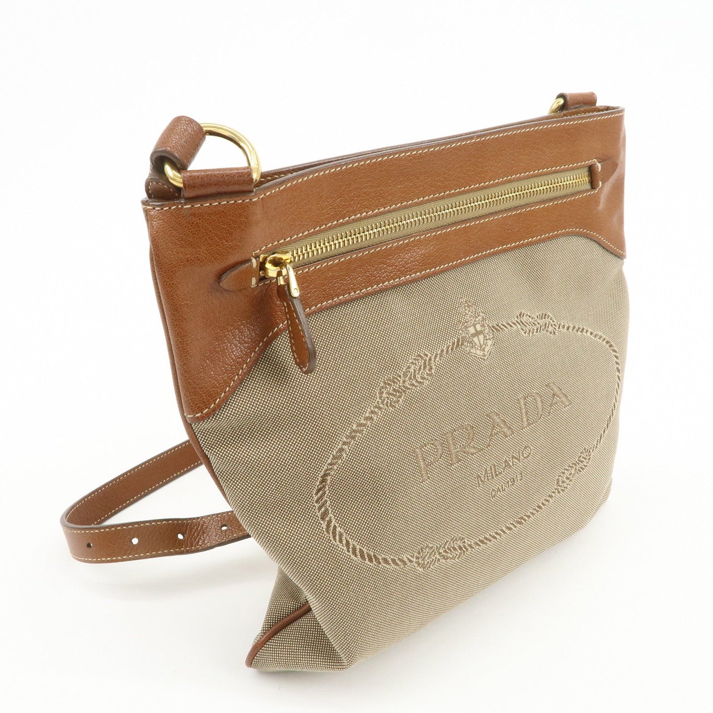 Prada Logo Jacquard Leather Shoulder Bag Crossbody Bag Beige Brown【Pre-order】