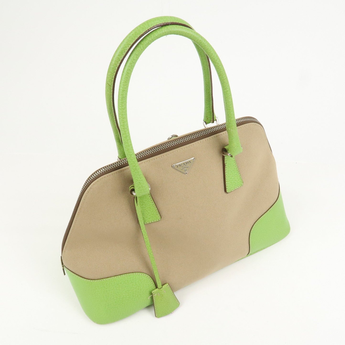 Prada Canvas Leather Tote Bag Hand Bag Beige Light Green BN0082【Pre-order】