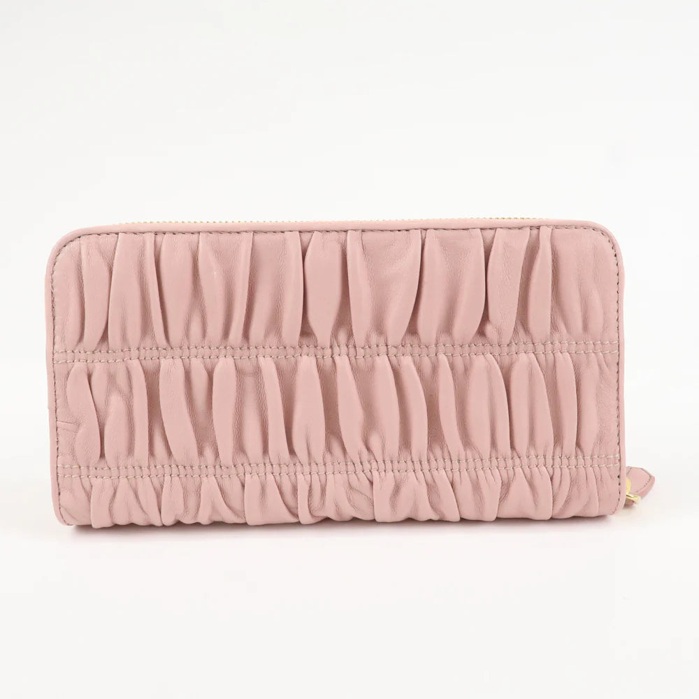 Prada Leather Gather Round Zippy Wallet Gold Hardware Pink【Pre-order】