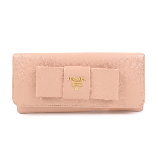 Prada Logo Saffiano Leather Ribbon Long Wallet Pink 1M1132【Pre-order】