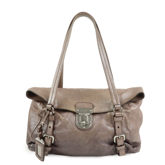 Prada Logo Leather Shoulder Bag Hand Bag Metallic Brown BR3901【Pre-order】