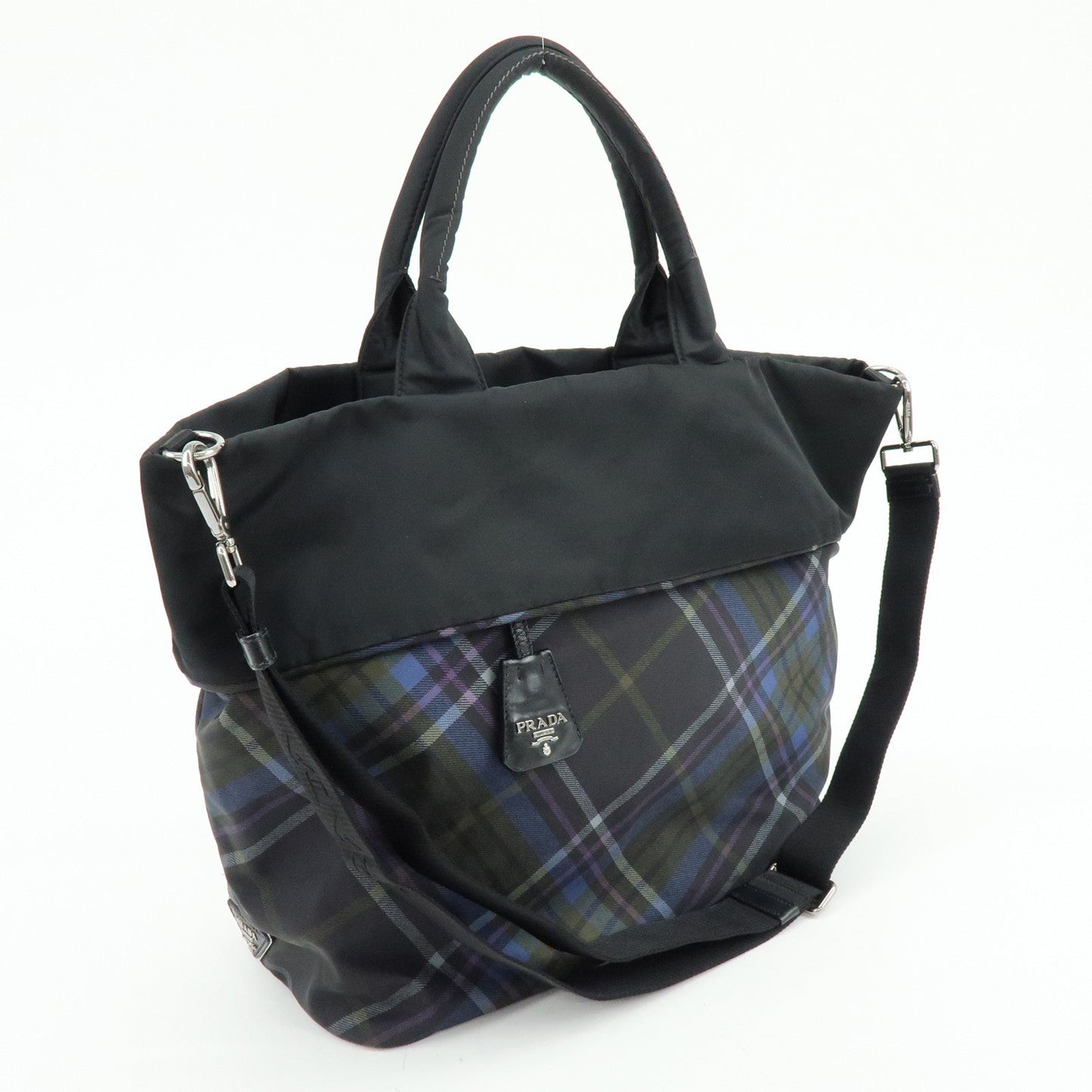 Prada Triangle Logo Plaid Nylon Leather 2Way Bag Hand Shoulder Bag【Pre-order】