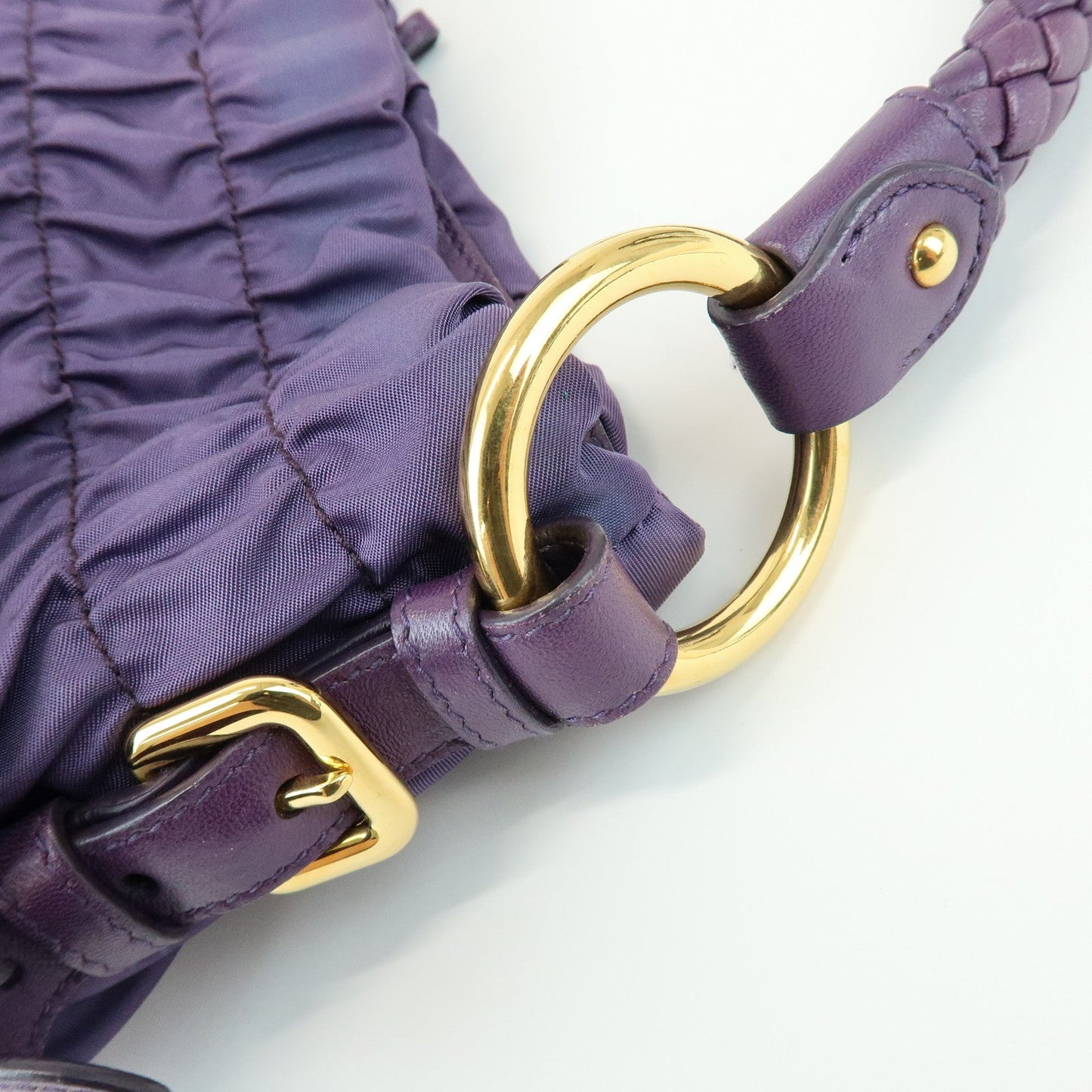 Prada Ribbon Nylon Leather Shoulder Bag Hand Bag Purple BR4237【Pre-order】
