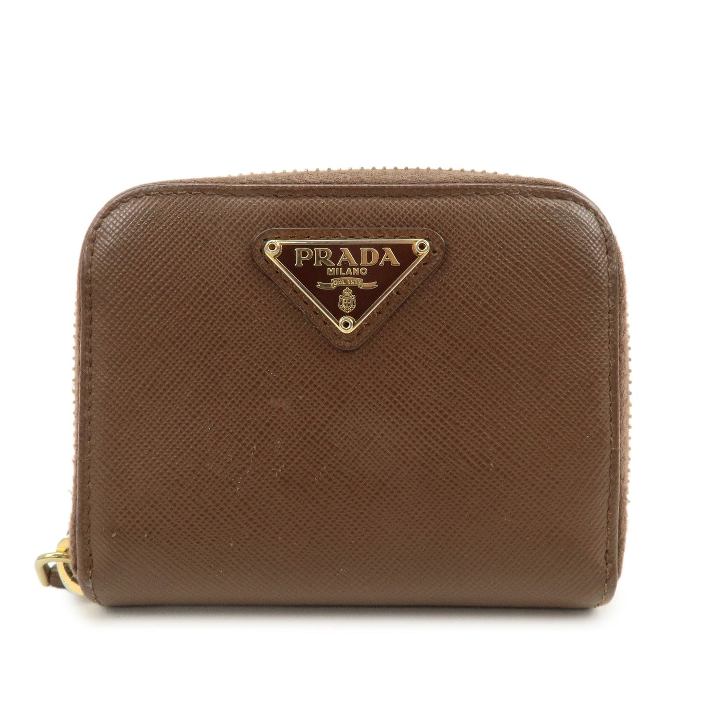 Prada Triangle Logo Saffiano Leather Coin Case Coin Purse Brown【Pre-order】