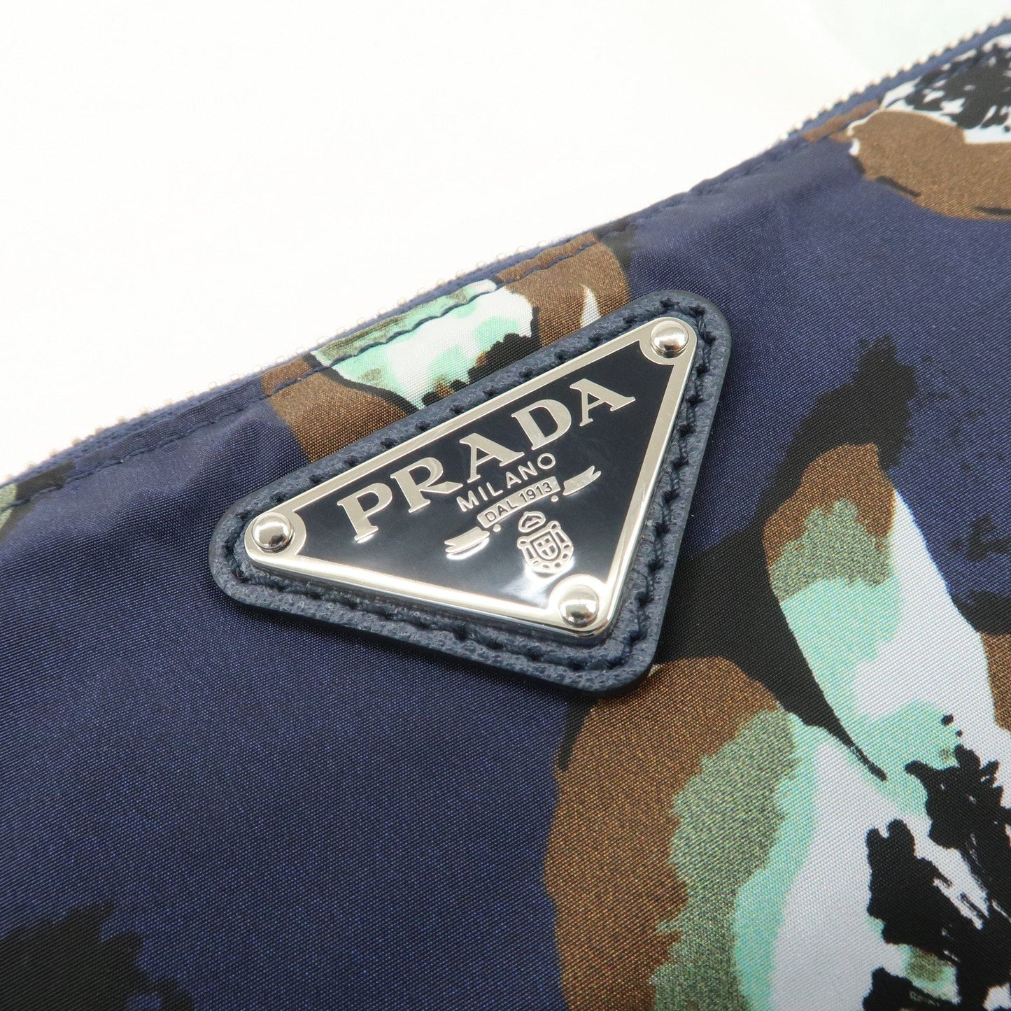 Prada Triangle Logo Nylon Tote Bag w/Pouch Flower Print Navy B4626B Used【Pre-order】