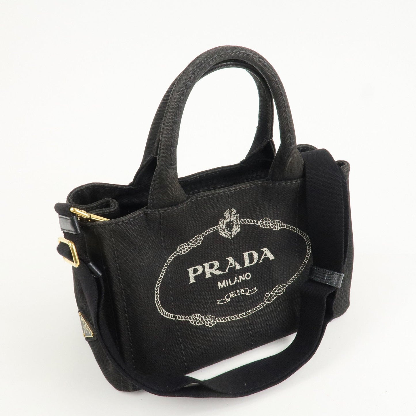 Prada Canapa Mini Canvas 2Way Hand Bag Tote Bag Black 1BG439 Used【Pre-order】