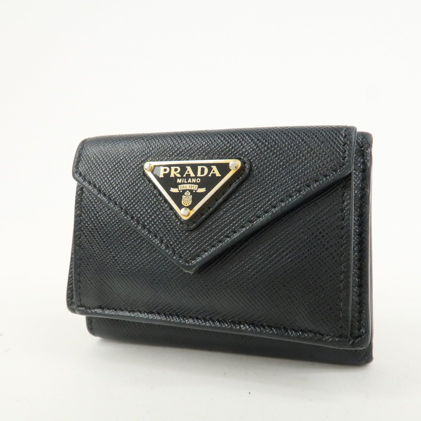 Prada Triangle Logo Saffiano Leather Tri-fold Wallet Black 1MH021【Pre-order】