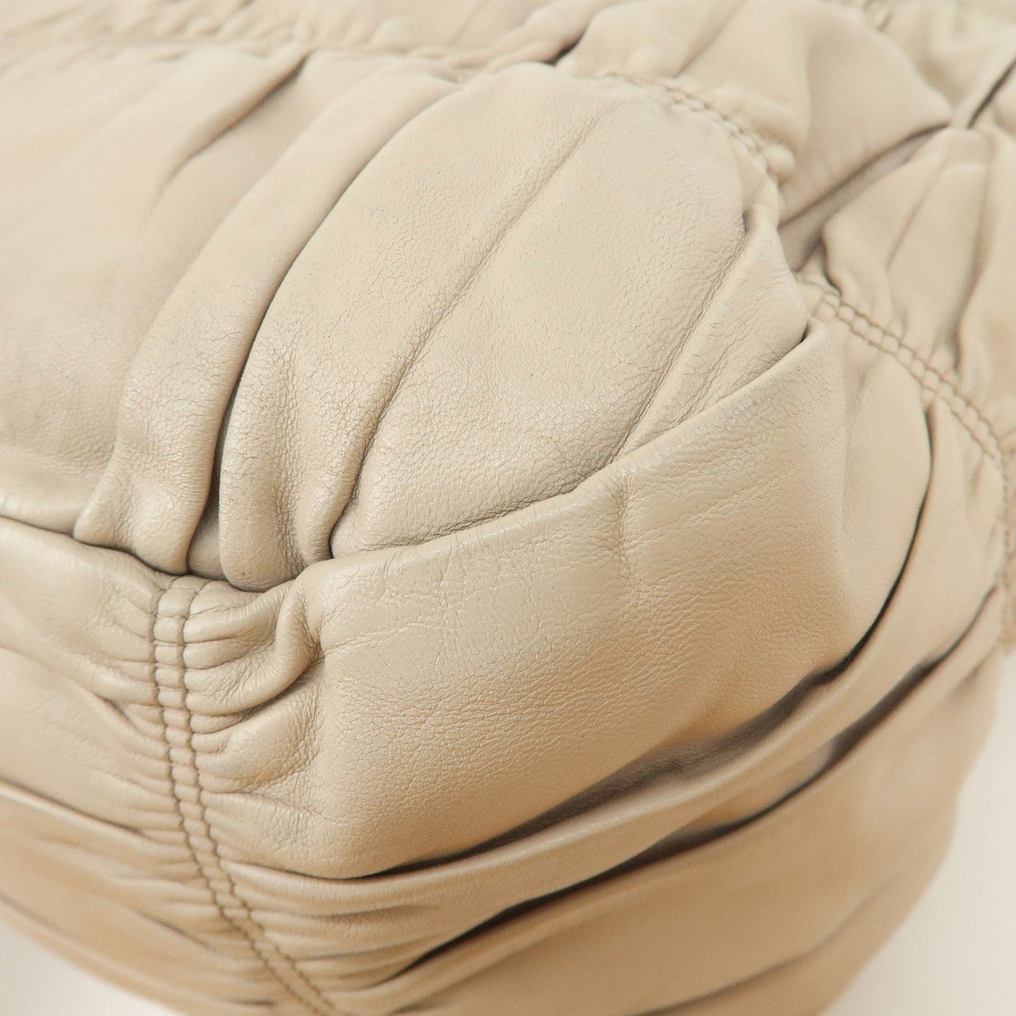 Prada Logo Leather Gathered 2Way Hand Bag Beige BN1336【Pre-order】