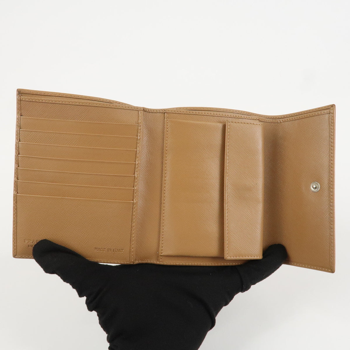 Prada Triangle Logo Saffiano Leather Trifold Wallet Brown Used【Pre-order】