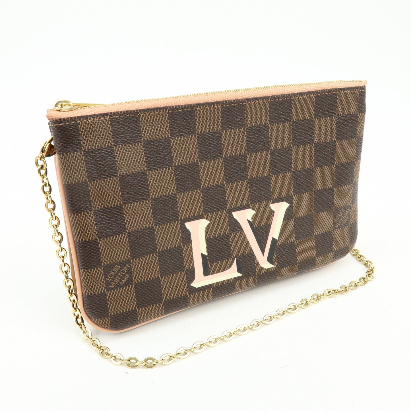 Louis Vuitton Damier Ebene Pochette Double Zip Rose BallerineN60254【Pre-order】