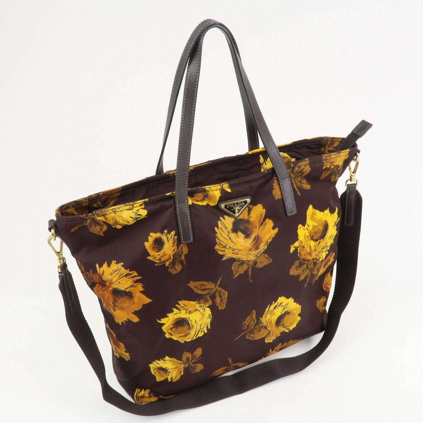 Prada Triangle Logo Nylon Leather 2Way Shoulder Bag Flower Print【Pre-order】