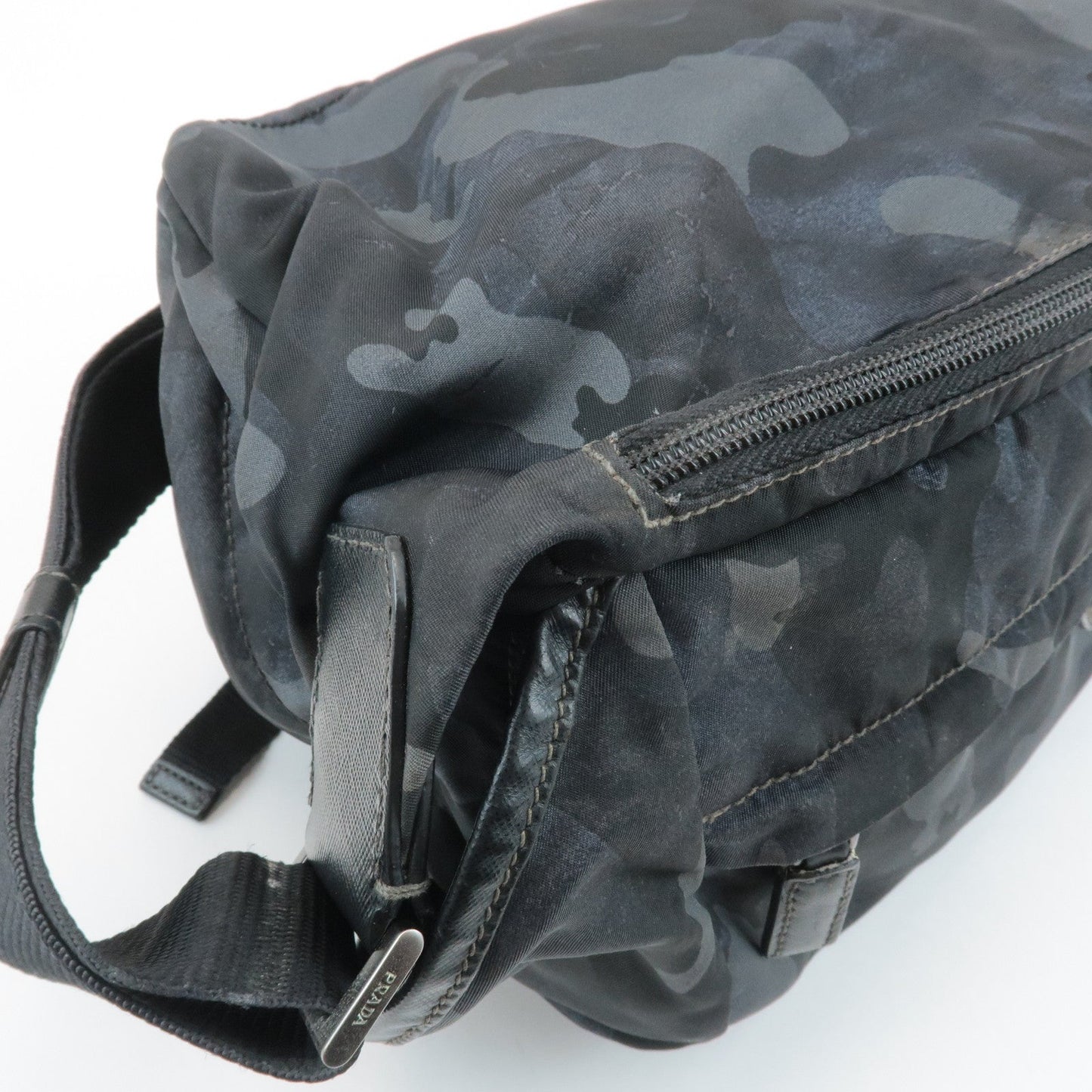Prada Triangle Logo Nylon Camouflage Shoulder Bag Black Gray Navy Used【Pre-order】