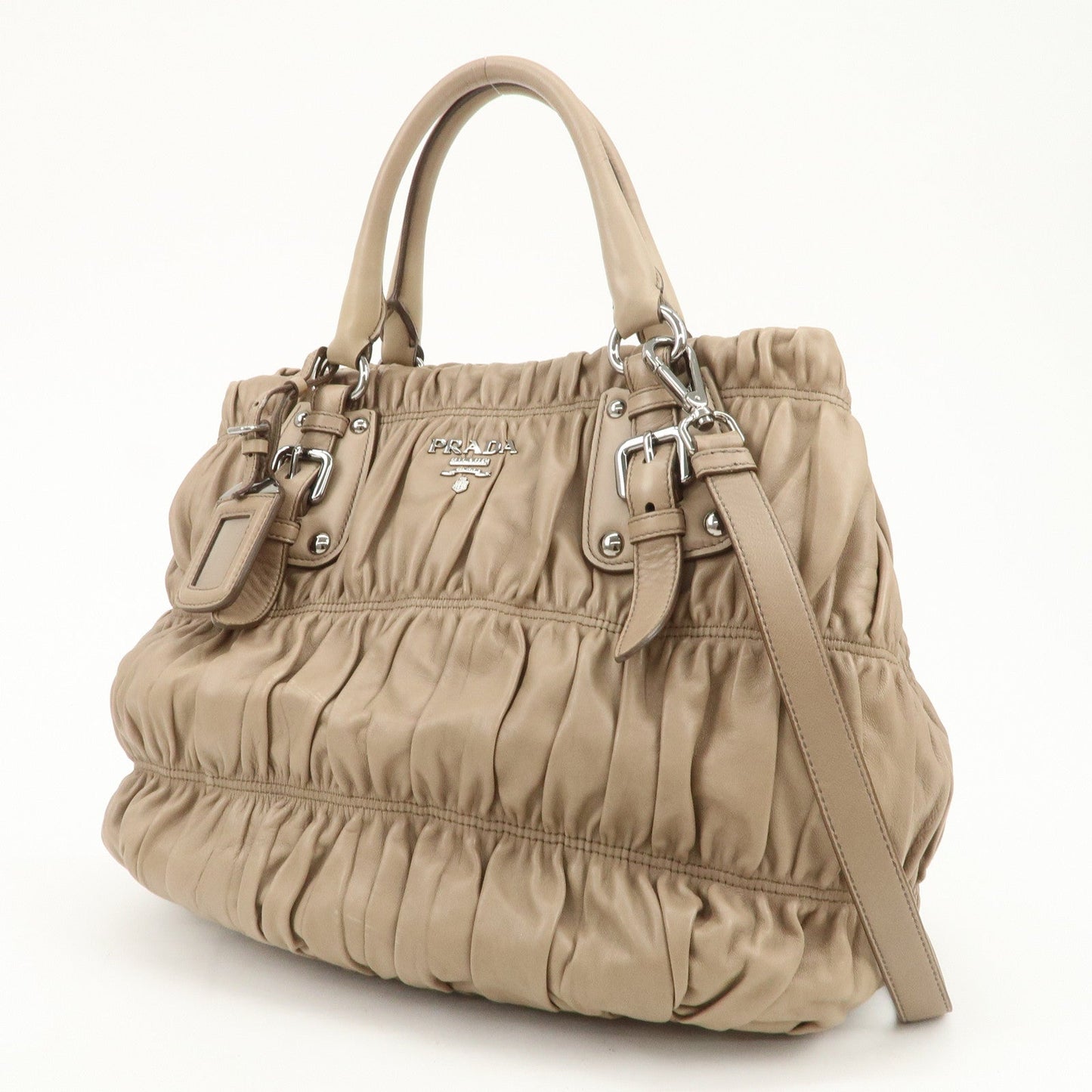 Prada Logo Leather Gathered 2Way Shoulder Bag Hand Bag BN1789【Pre-order】