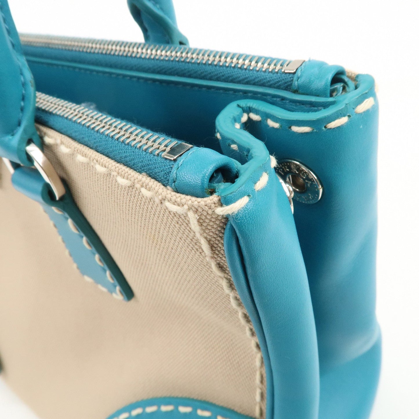 Prada Triangle Logo Canvas 2Way Bag Hand Bag Tote Bag Blue B1801K【Pre-order】