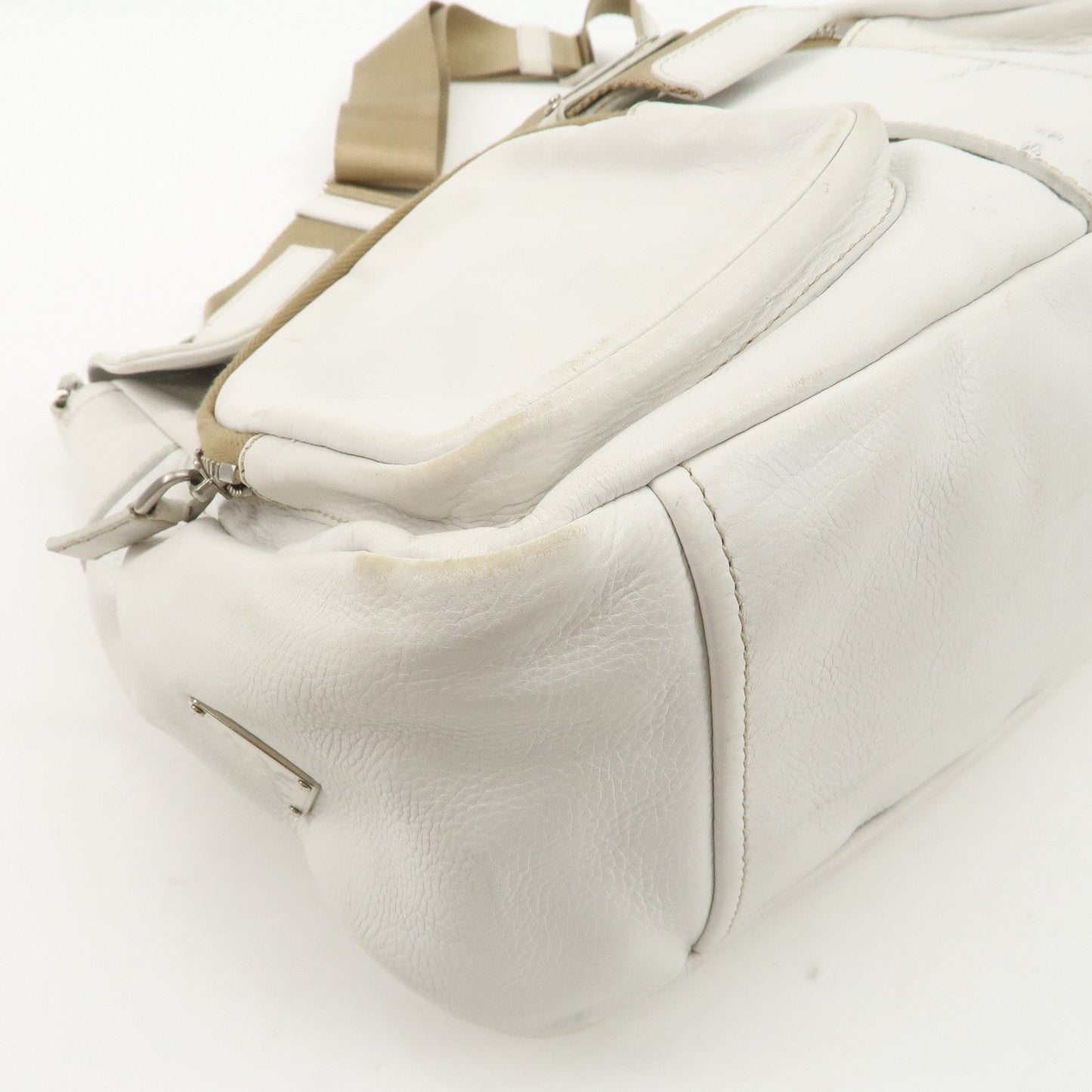 Prada Triangle Logo Leather Nylon Shoulder Bag White Beige【Pre-order】