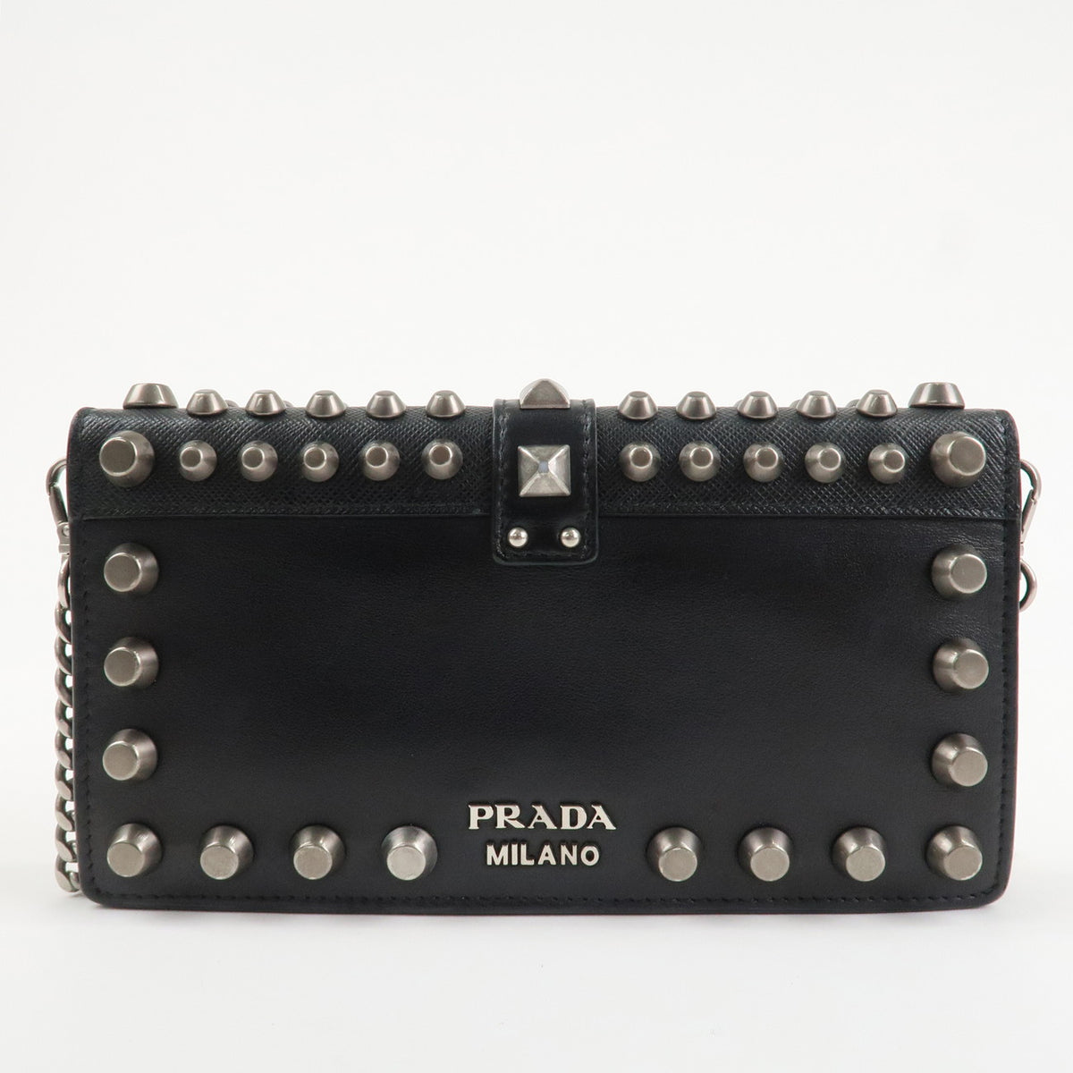 Prada Leather Studs Chain Wallet Chain Bag Black Used【Pre-order】