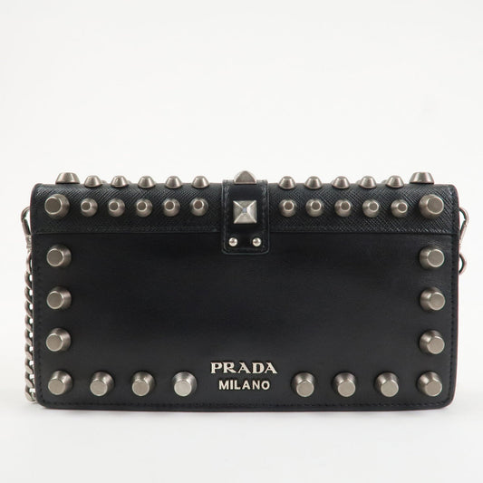 Prada Leather Studs Chain Wallet Chain Bag Black Used【Pre-order】
