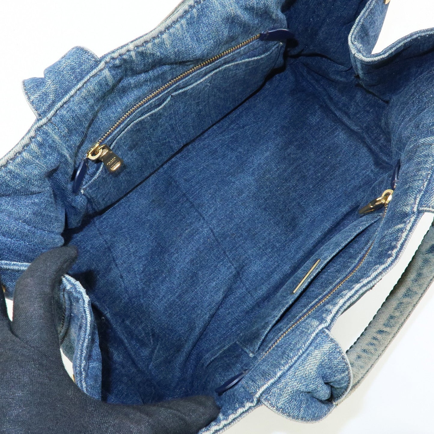 Prada Logo Canapa Canvas Denim Tote Bag Hand Bag Blue B1877B【Pre-order】