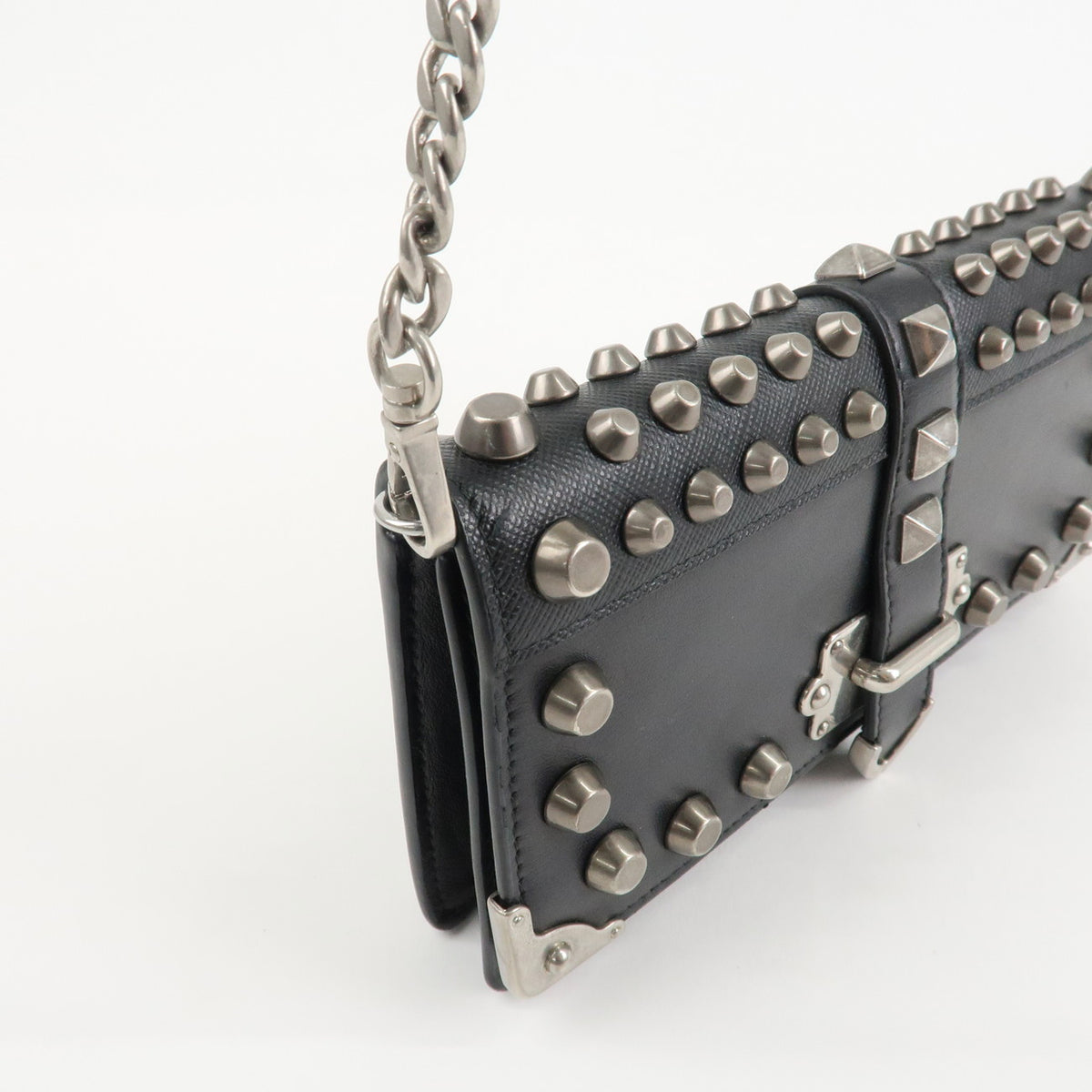 Prada Leather Studs Chain Wallet Chain Bag Black Used【Pre-order】