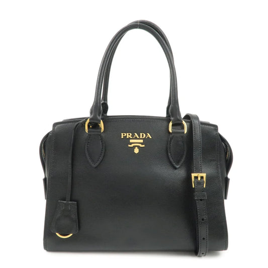 Prada Leather 2Way Bag Hand Bag Black Gold Hardware【Pre-order】