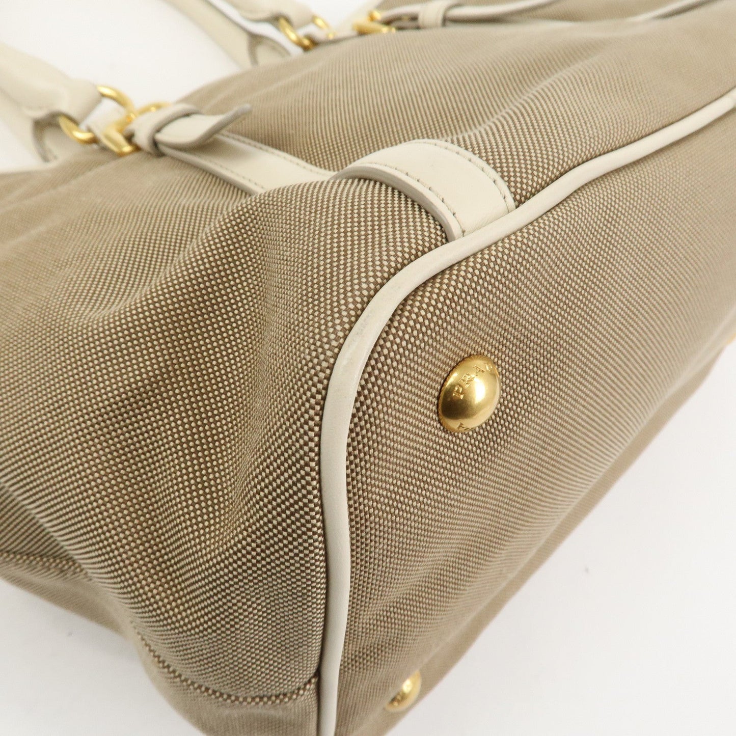 Prada Logo Jaquard Leather 2Way Hand Bag Shoulder Bag Beige White【Pre-order】