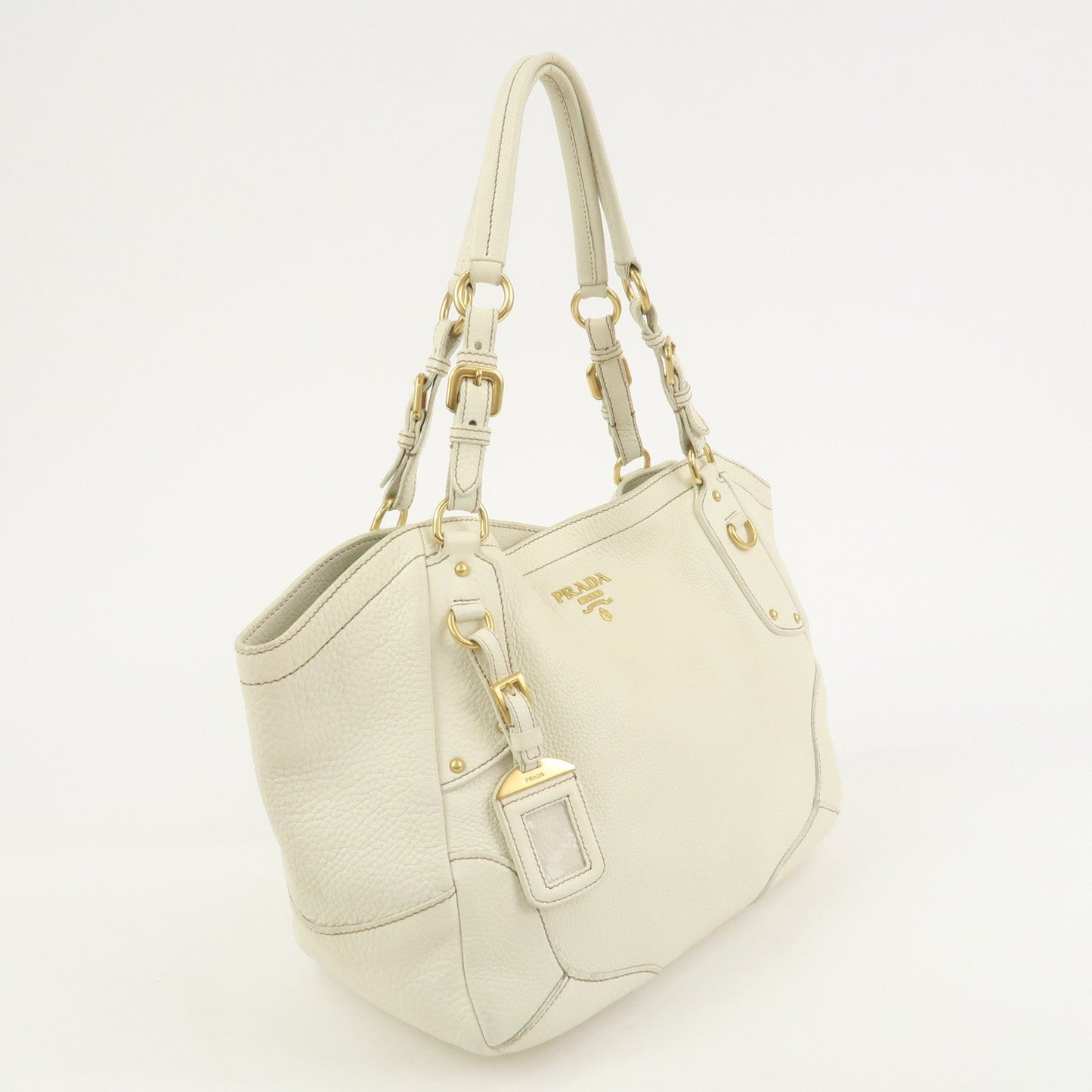 Prada Logo Calf Leather Tote Bag Shoulder Bag Ivory BR3844【Pre-order】
