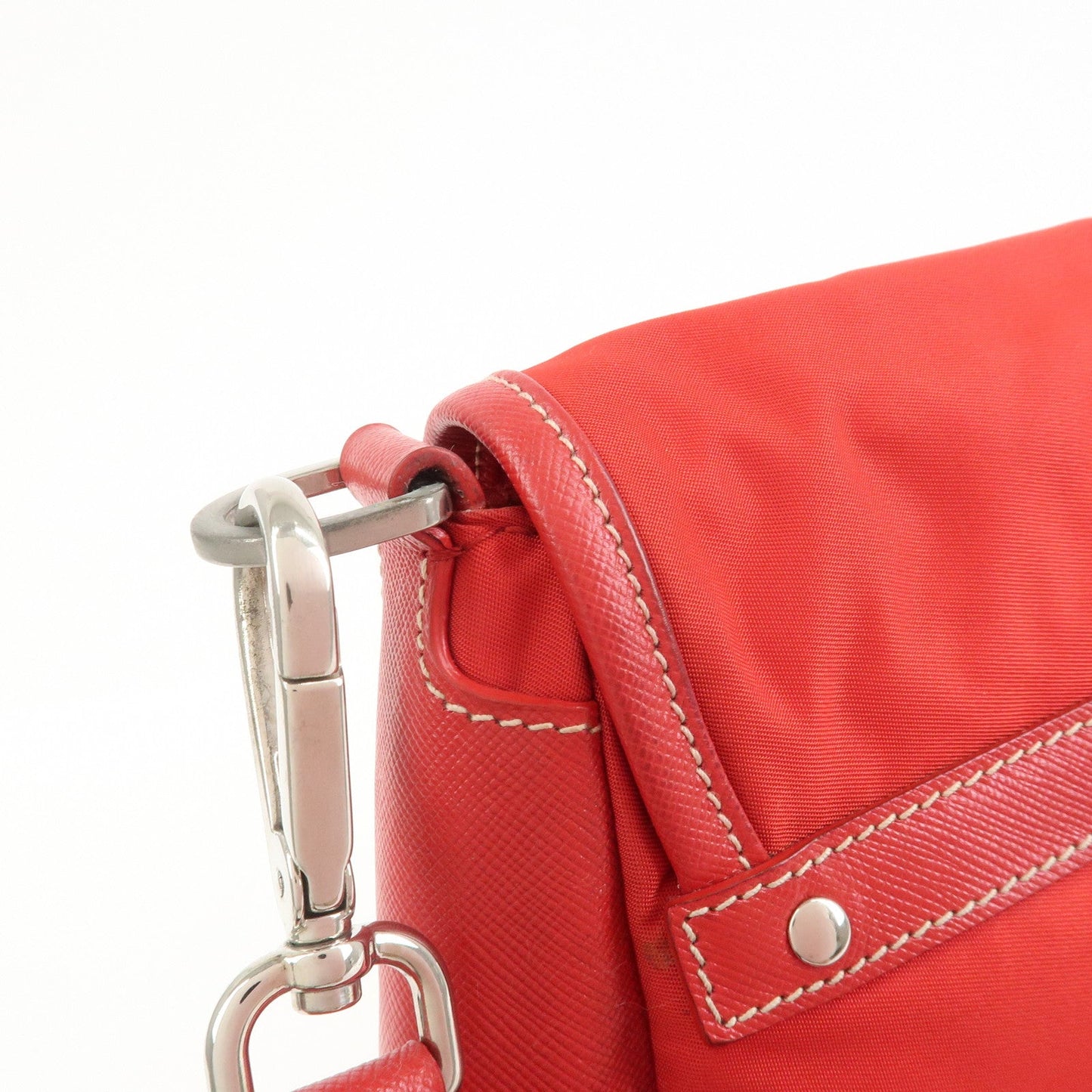Prada Triangle Logo Nylon Saffiano Leather Shoulder Bag Red BT0436【Pre-order】