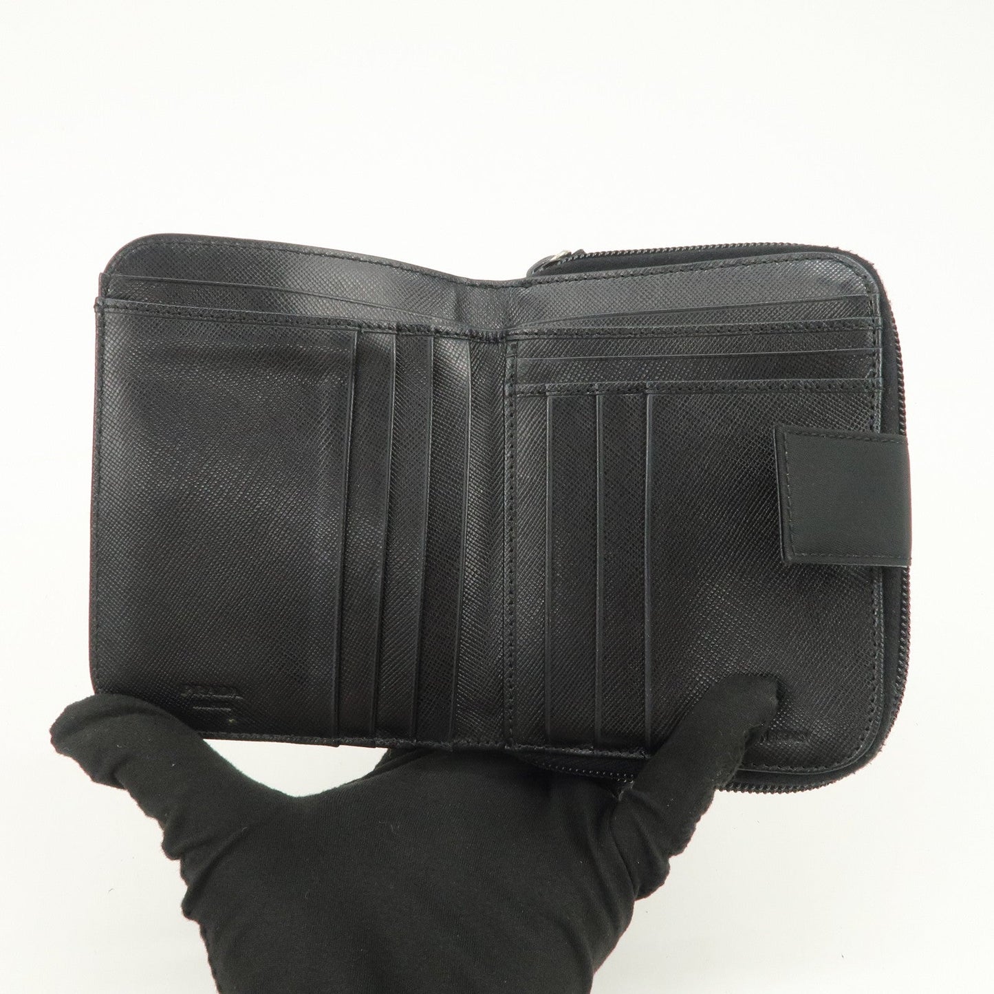 Prada Tessuto Nylon Bi-fold Round Zippy Compact Wallet Black M605【Pre-order】