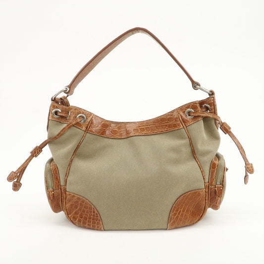 Prada Logo Jacquard Canvas Embossed Leather Shoulder Bag【Pre-order】