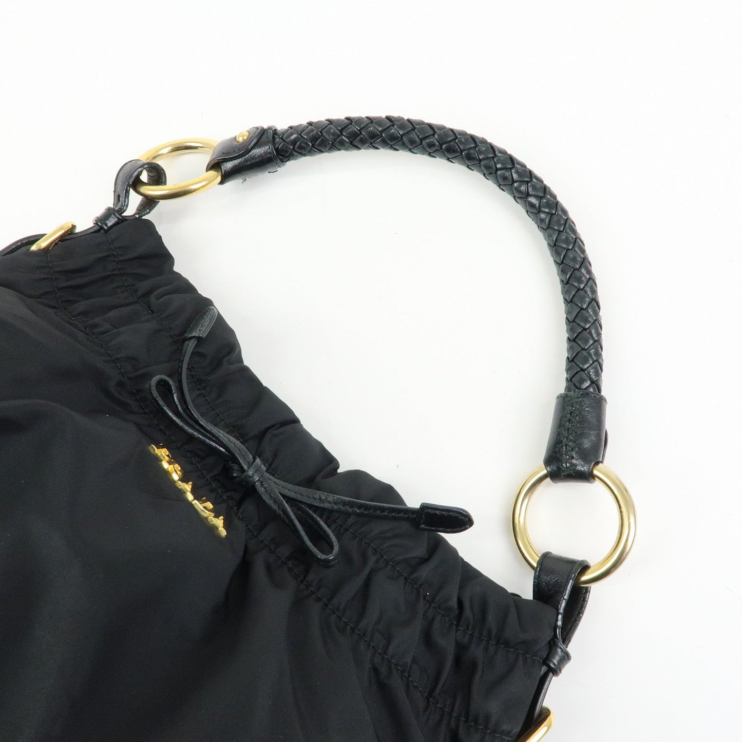 Prada Ribbon Nylon Leather Shoulder Bag Hand Bag Black BR4237【Pre-order】