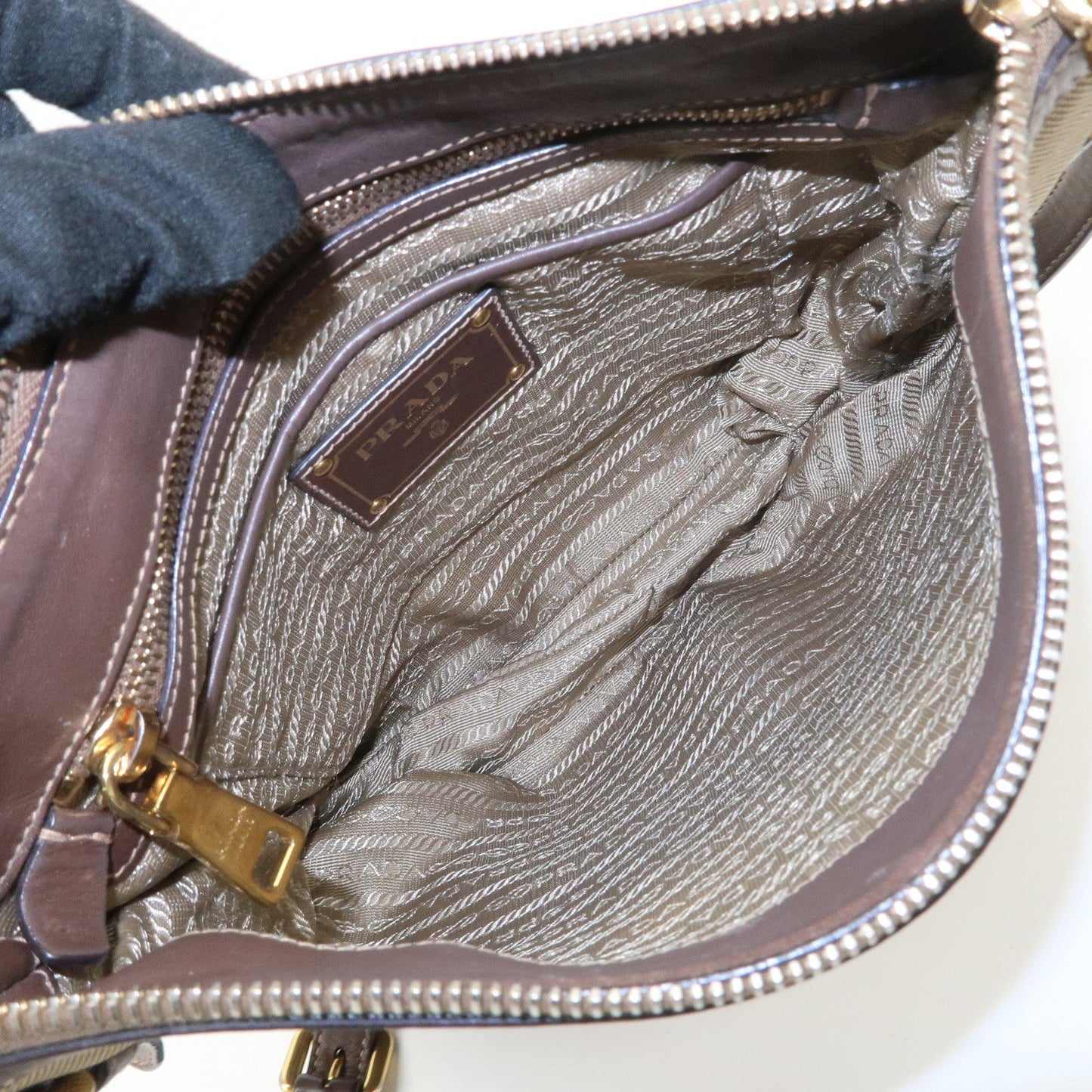 Prada Logo Jacquard Leather Shoulder Bag Beige Brown BT867A【Pre-order】