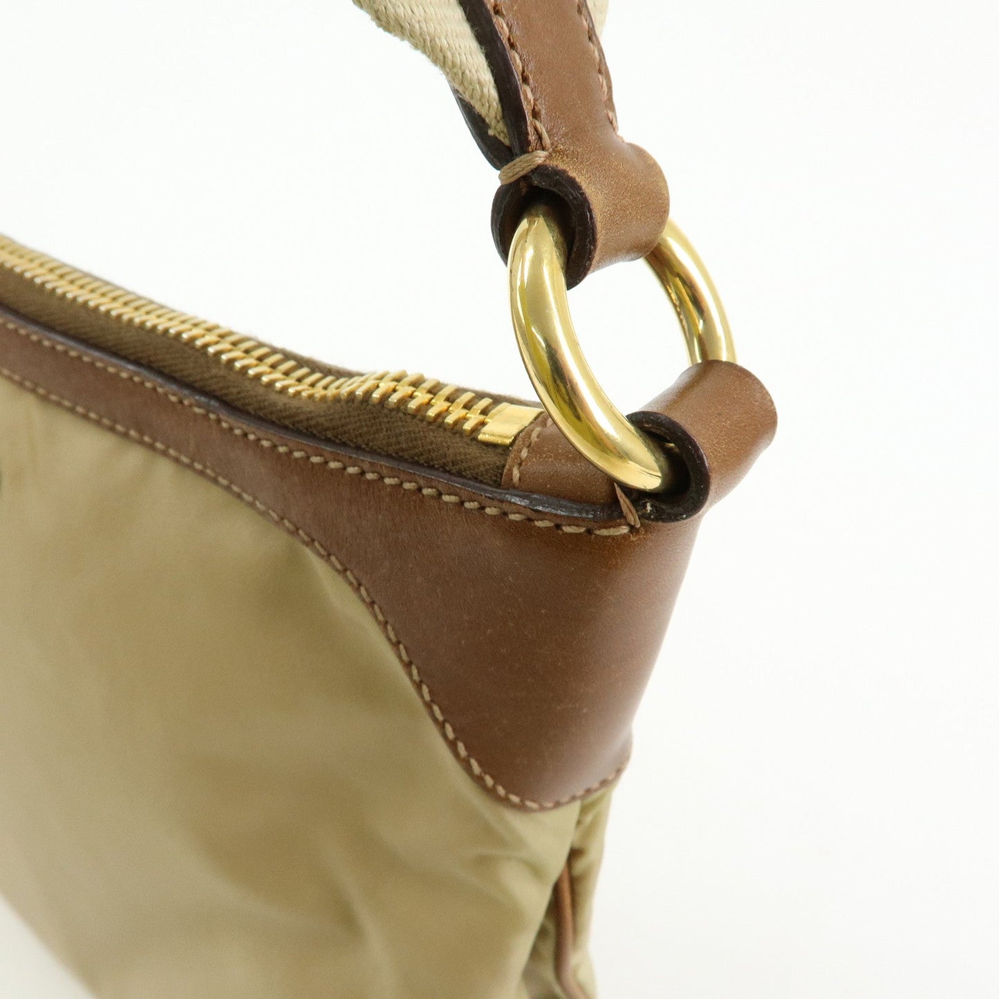 Prada Triangle Logo Nylon Leather Shoulder Bag Crossbody Bag Beige【Pre-order】