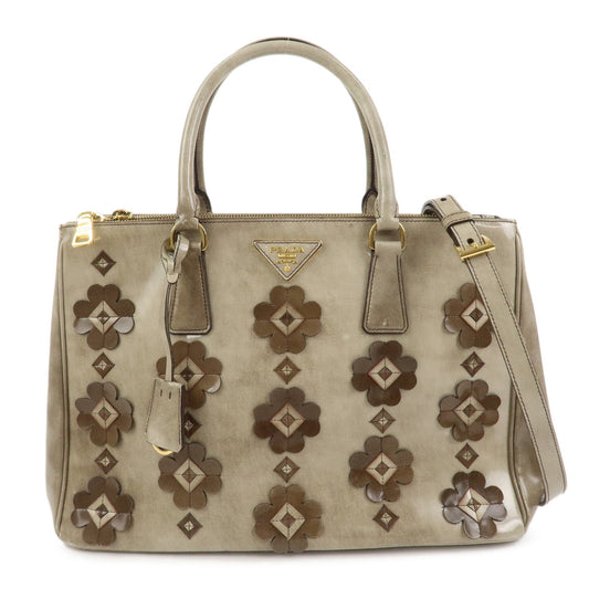 Prada Patent Leather Flower Galleria 2Way Tote Bag Greige BB2274F【Pre-order】