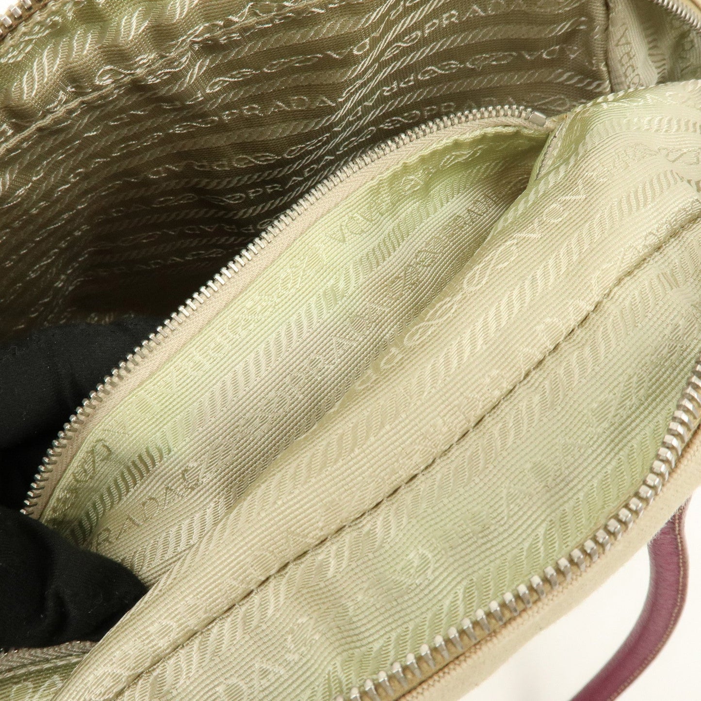 Prada Triangle Logo Canvas Leather Bowling Bag Natural Purple【Pre-order】