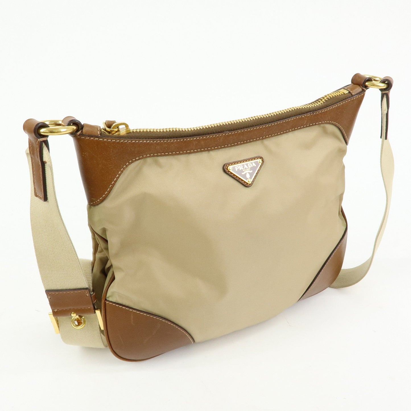 Prada Triangle Logo Nylon Leather Shoulder Bag Crossbody Bag Beige【Pre-order】