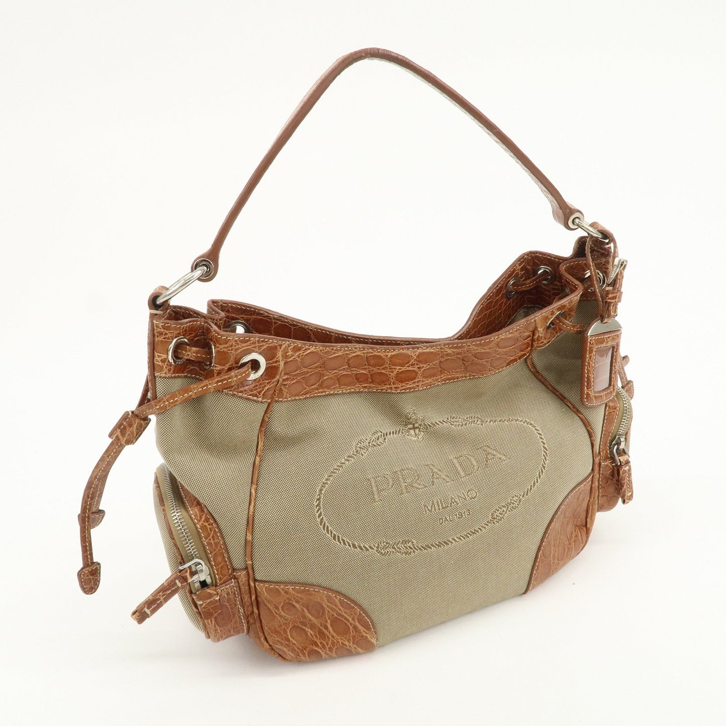 Prada Logo Jacquard Canvas Embossed Leather Shoulder Bag【Pre-order】