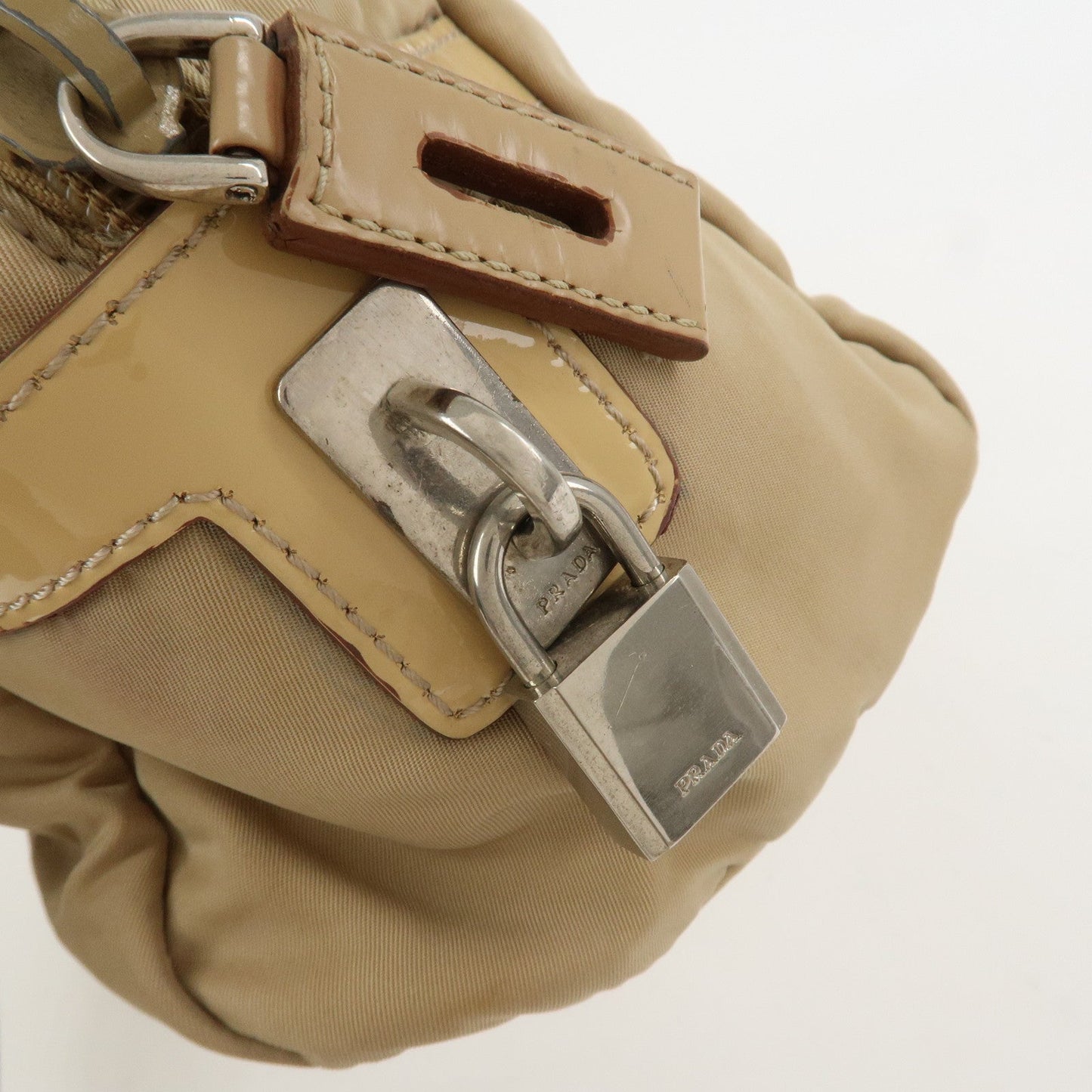 Prada Logo Nylon Patent Leather Mini Boston Bag Beige BR3150【Pre-order】