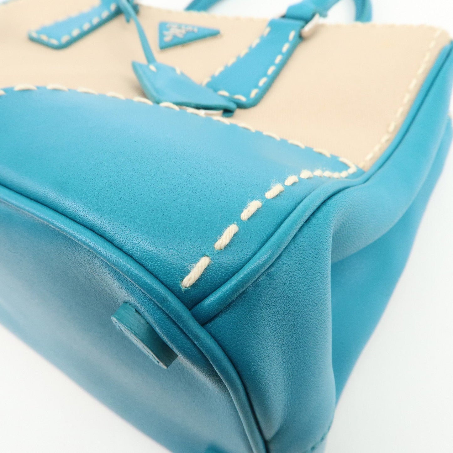 Prada Triangle Logo Canvas 2Way Bag Hand Bag Tote Bag Blue B1801K【Pre-order】