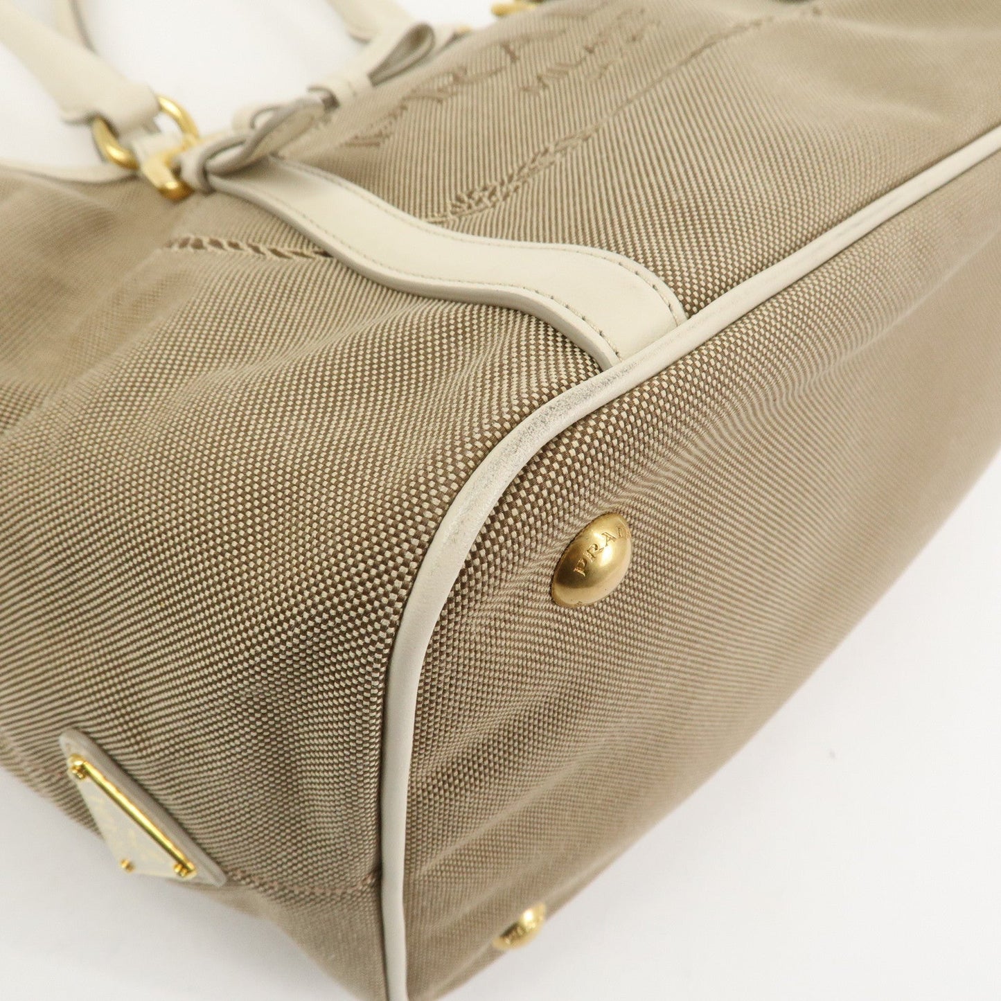 Prada Logo Jaquard Leather 2Way Hand Bag Shoulder Bag Beige White【Pre-order】