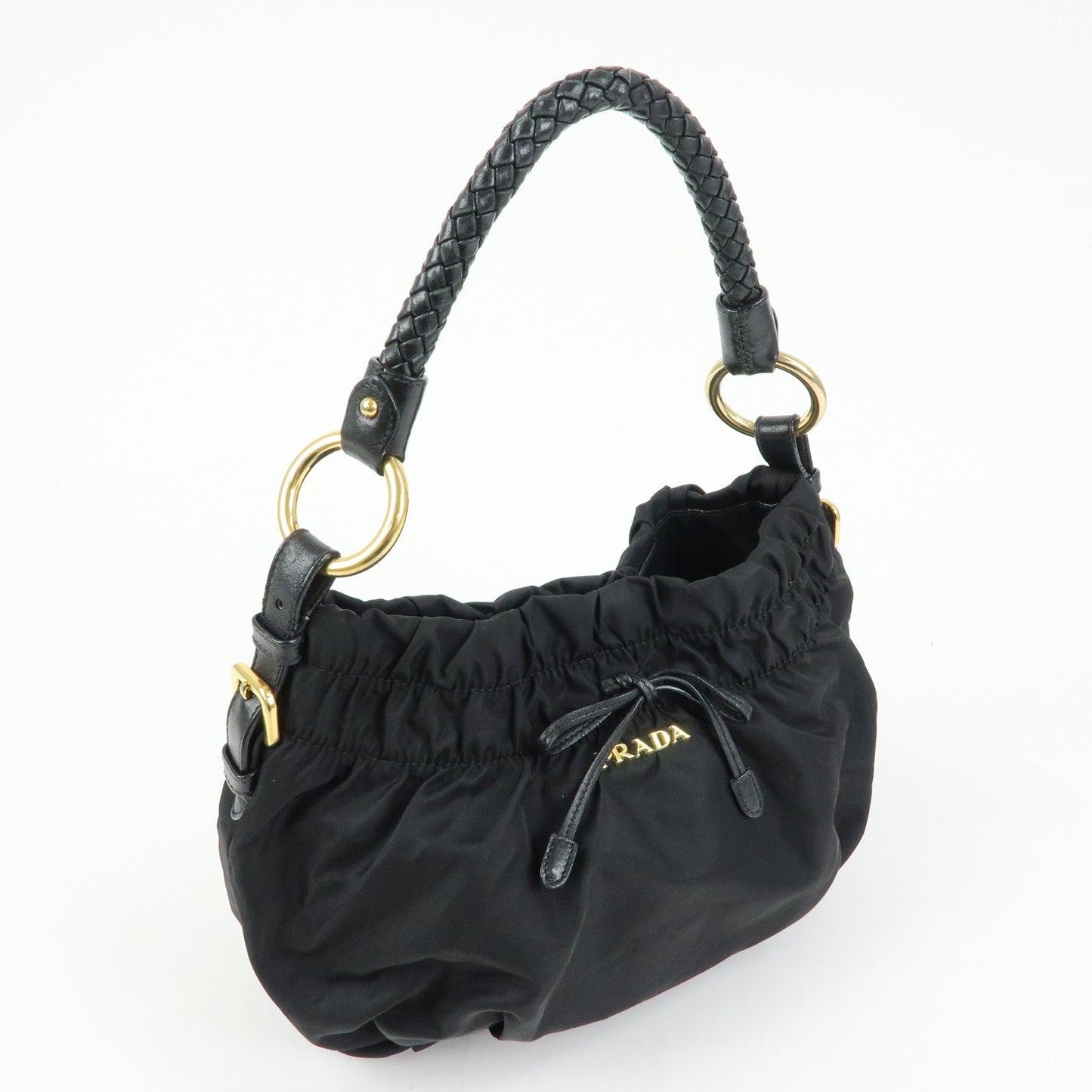 Prada Ribbon Nylon Leather Shoulder Bag Hand Bag Black BR4237【Pre-order】