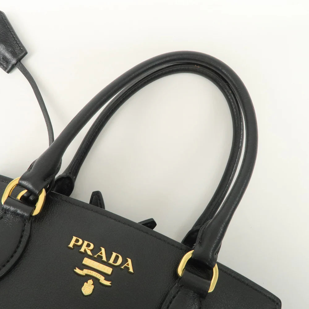 Prada Leather 2Way Bag Hand Bag Black Gold Hardware【Pre-order】