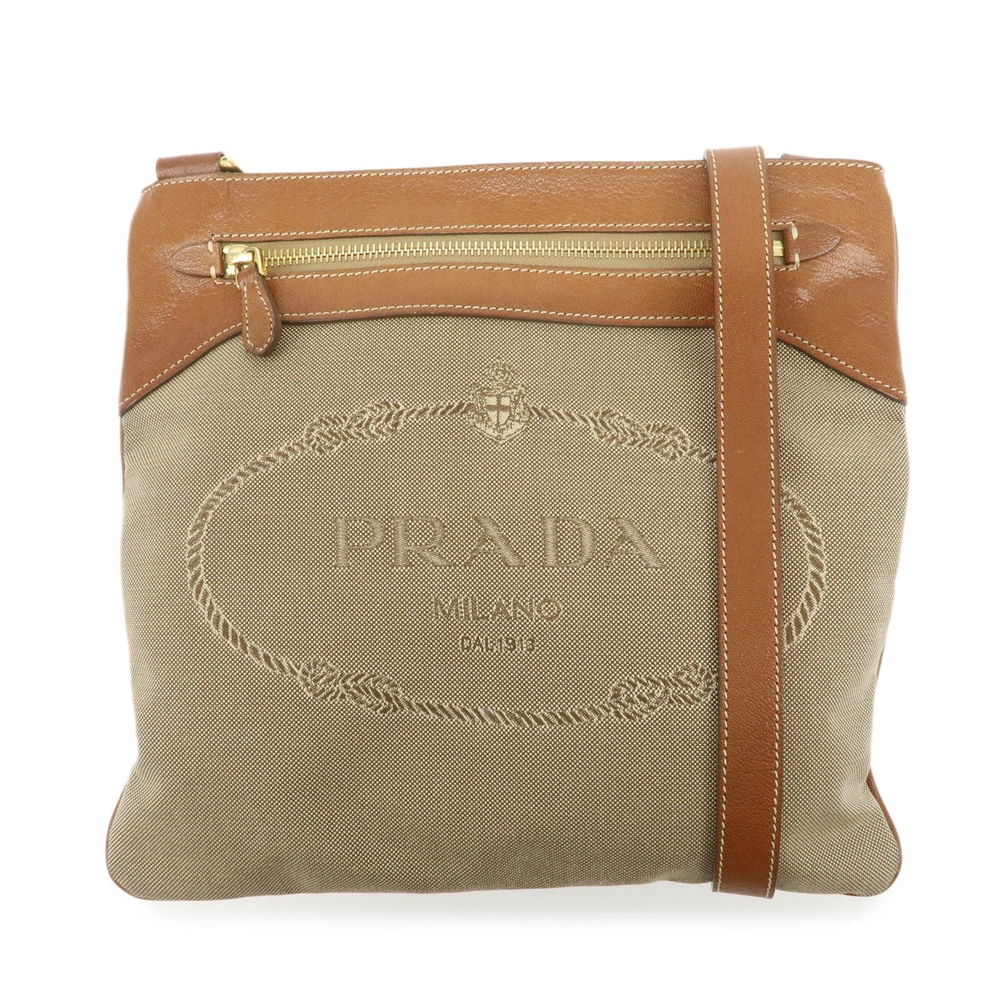 Prada Logo Jacquard Leather Shoulder Bag Crossbody Bag Beige Brown【Pre-order】