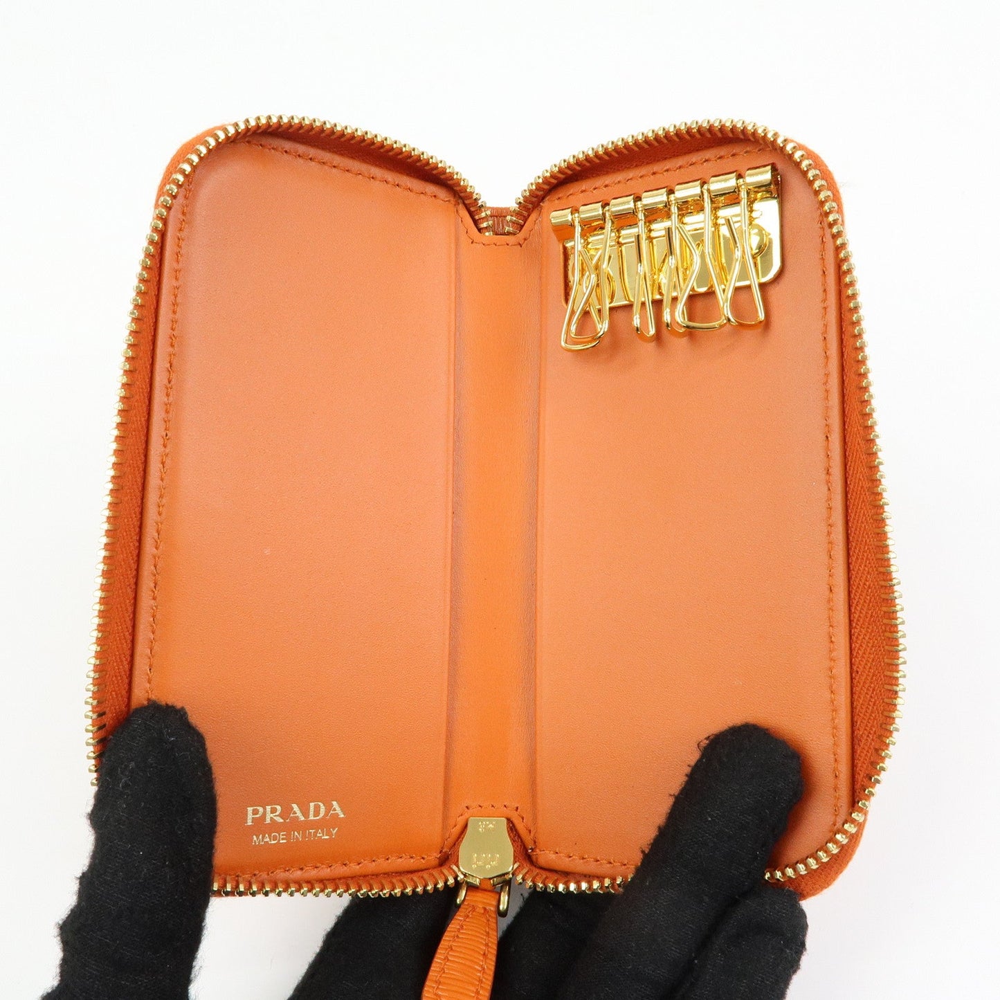 Prada Saffiano Leather Round Zippy 6 Rings Key Case Orange 1PG604【Pre-order】