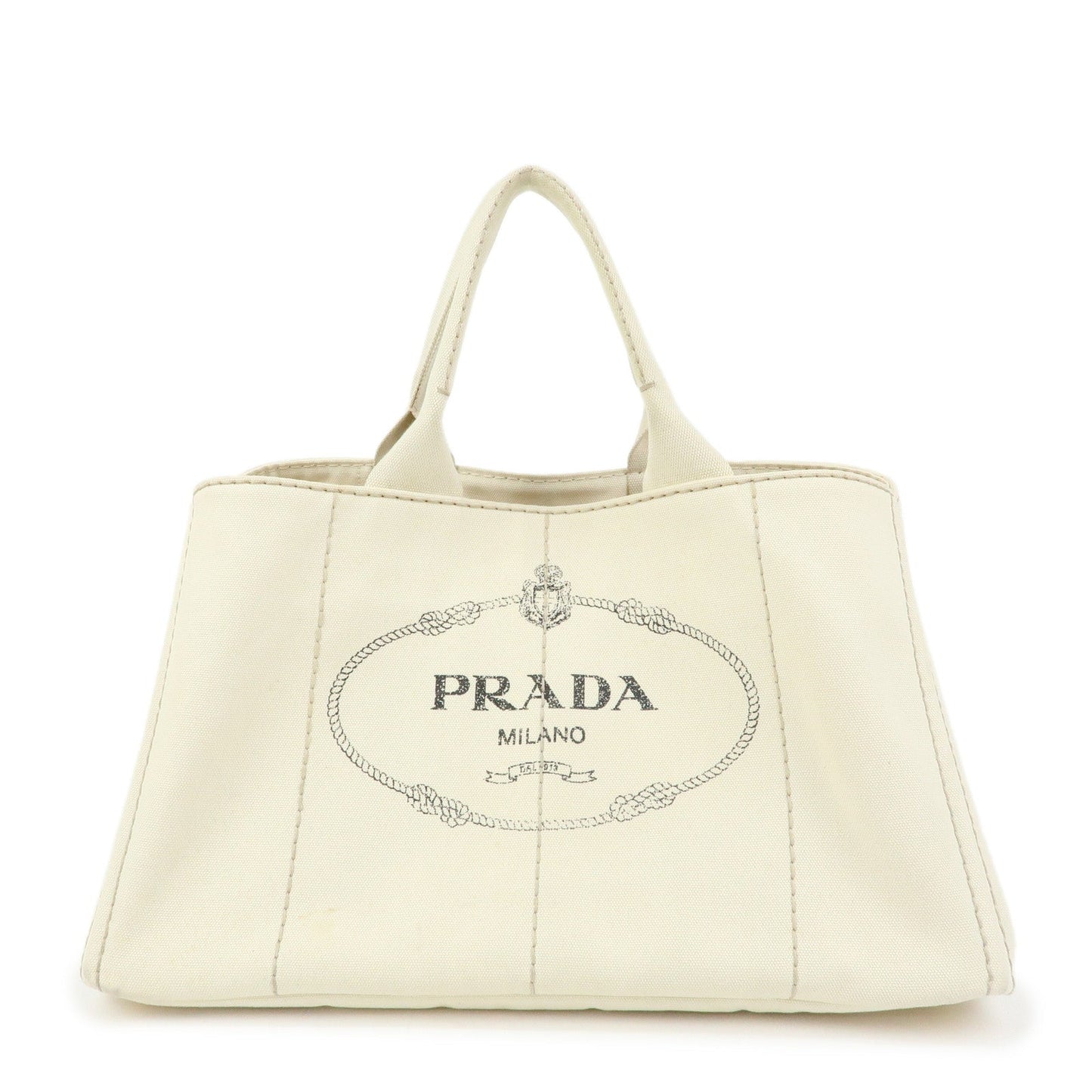 Prada Canapa Large Triangle Logo Tote Hand Bag Ivory BN1872【Pre-order】