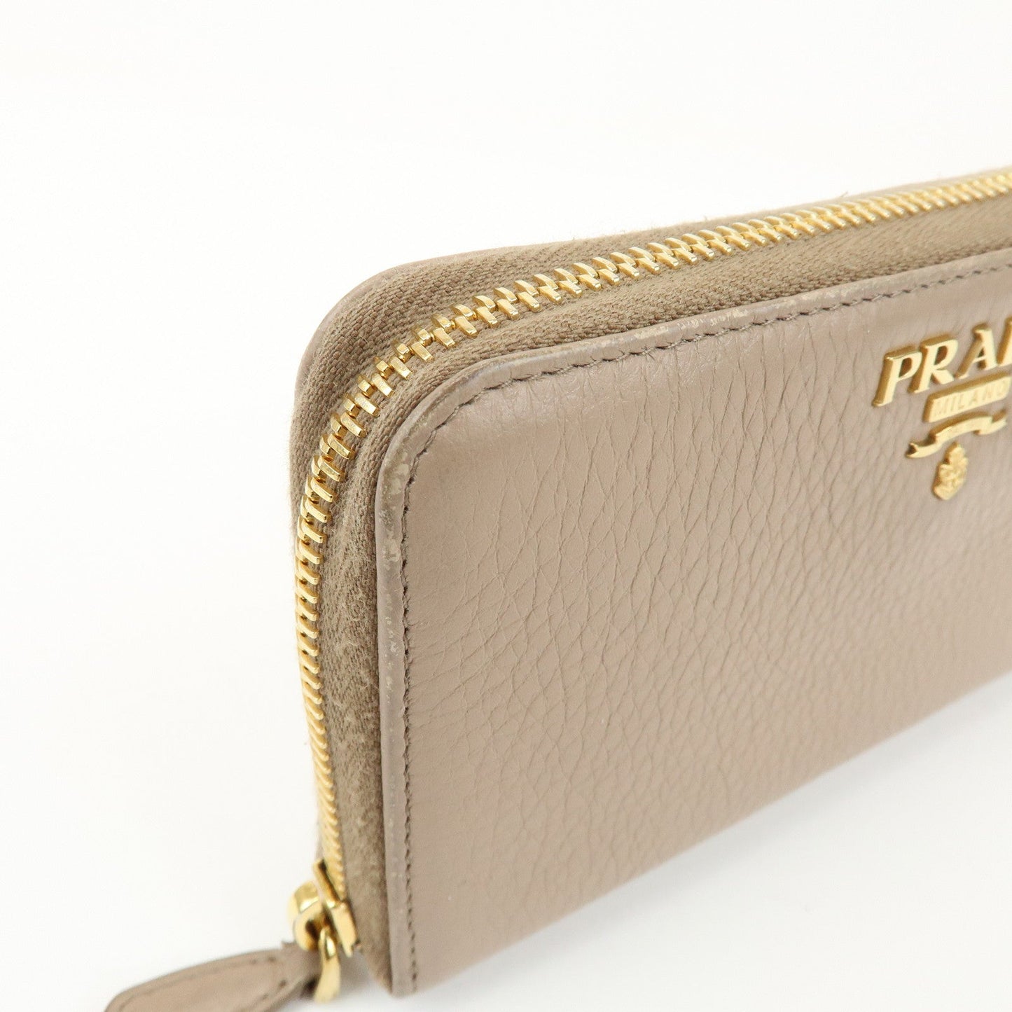 Prada Calf Leather Compact Round Zippy Wallet Beige Gold【Pre-order】