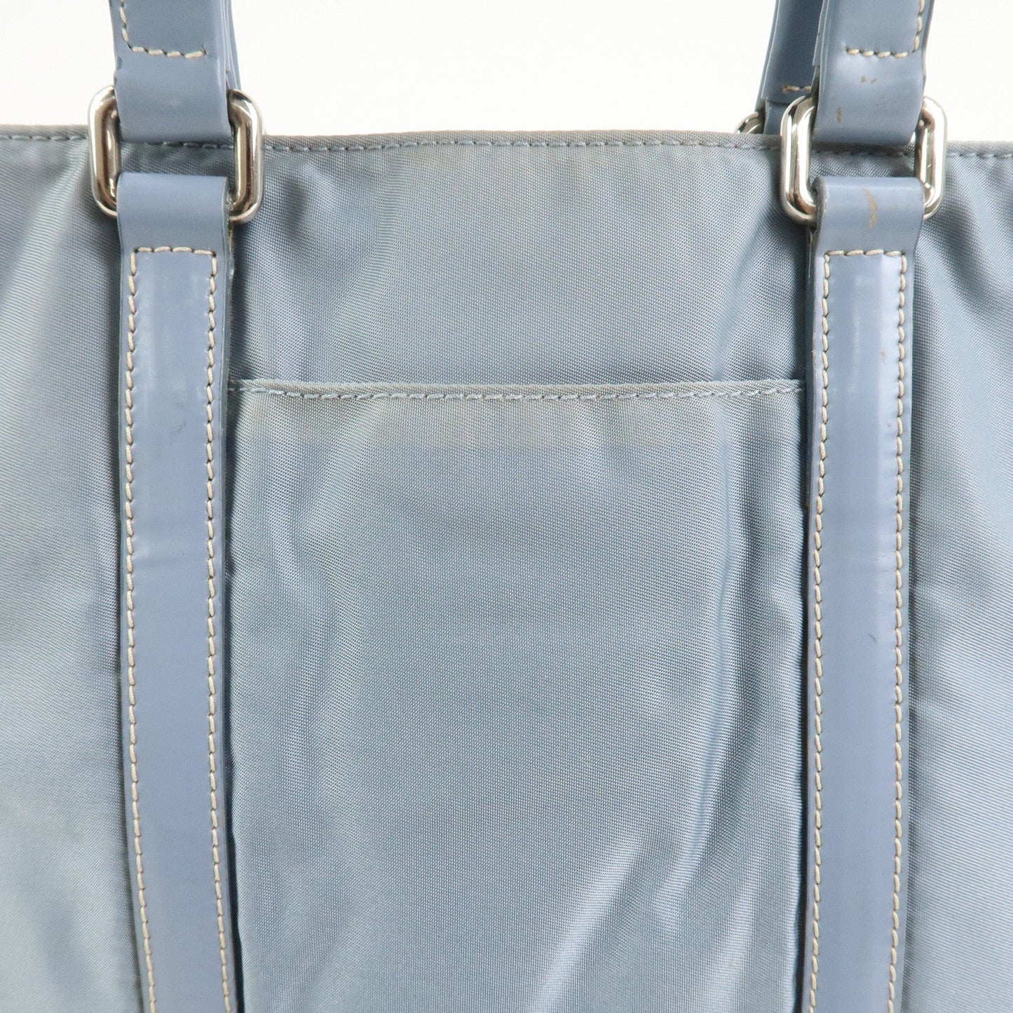 Prada Triangle Logo Nylon Leather Hand Bag Light Blue【Pre-order】