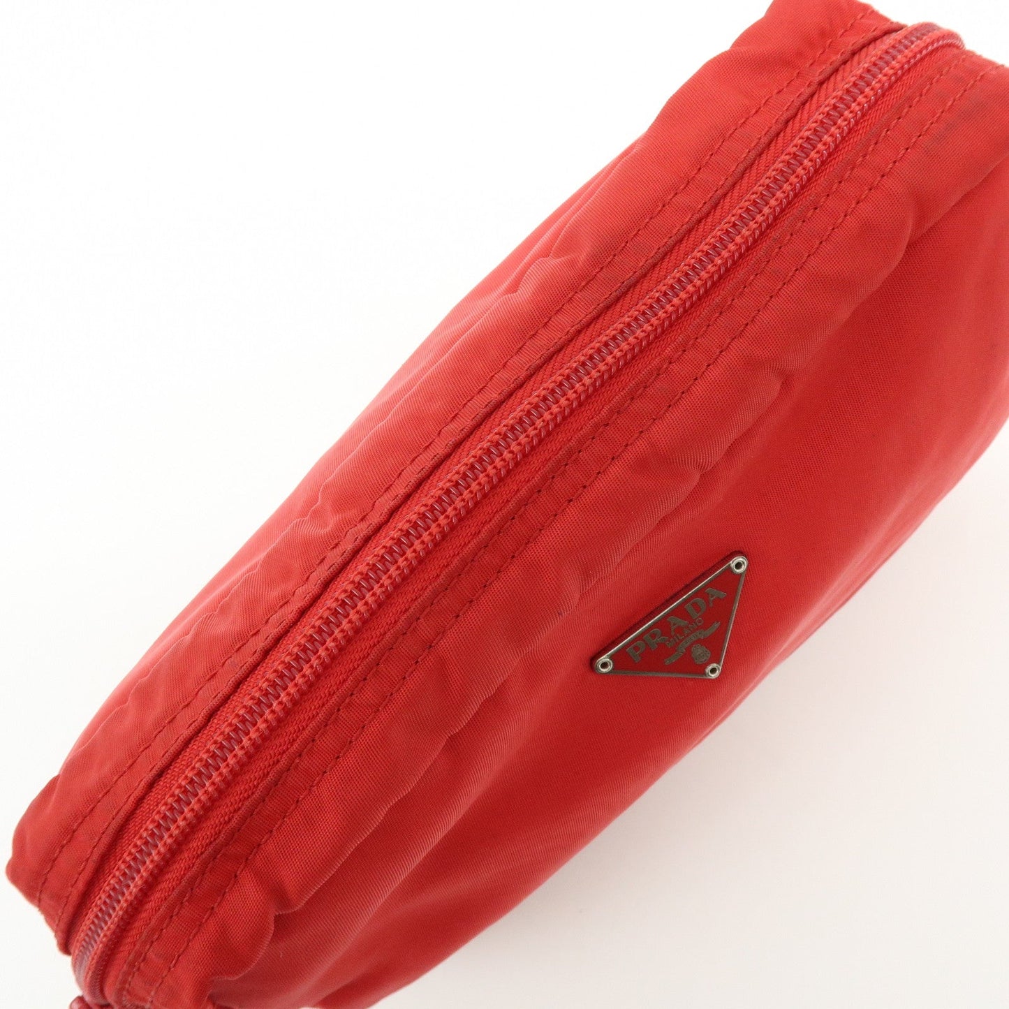 Prada Triangle Logo Set of 2 Nylon Pouch Cosmetic Pouch Red Khaki【Pre-order】